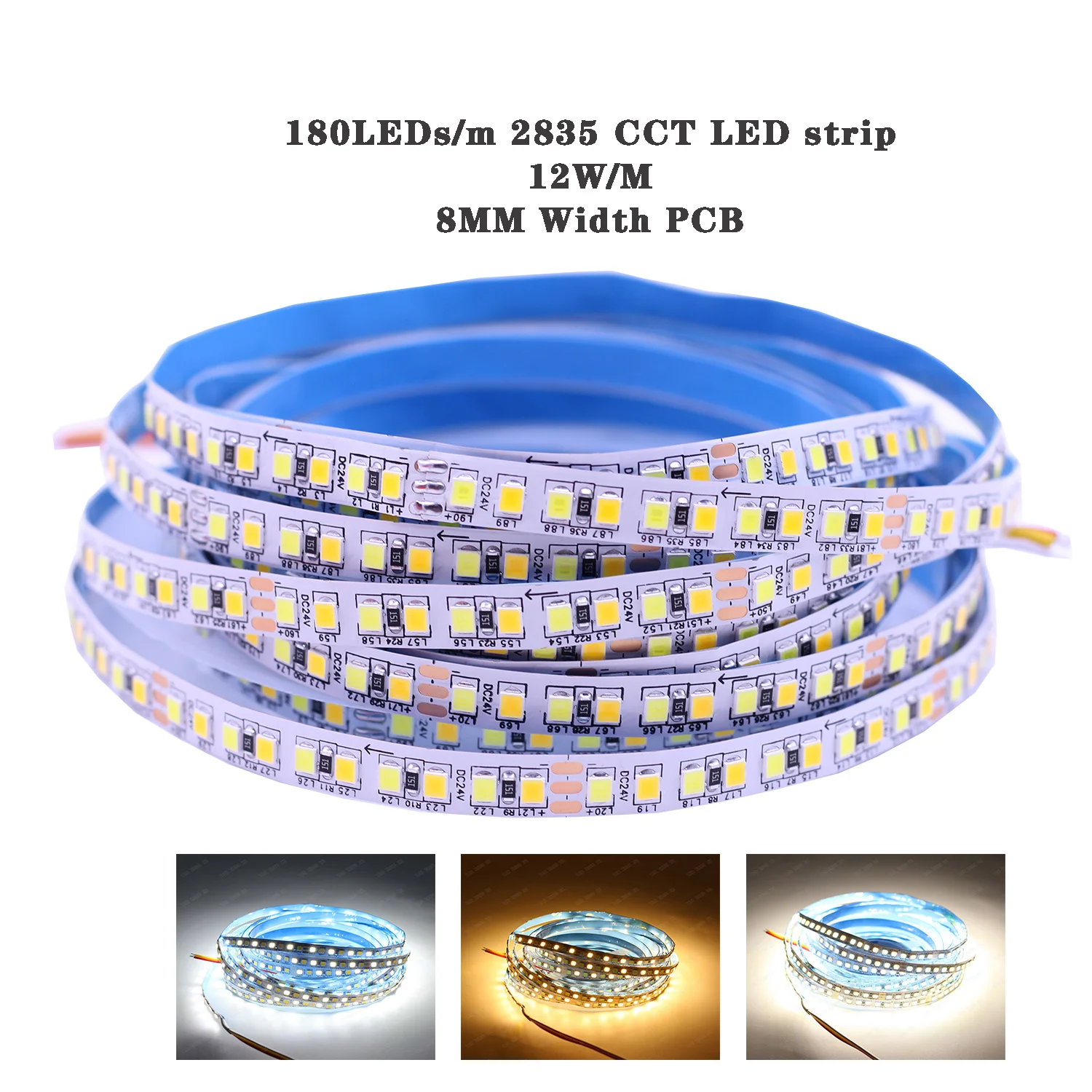 

CRI80+ 2835 5M CCT Dimmable LED Strip Light Tape 5mm 8mm 10mm White 12V 24V Color Temperature Adjustable Flexible Tape Ribbon