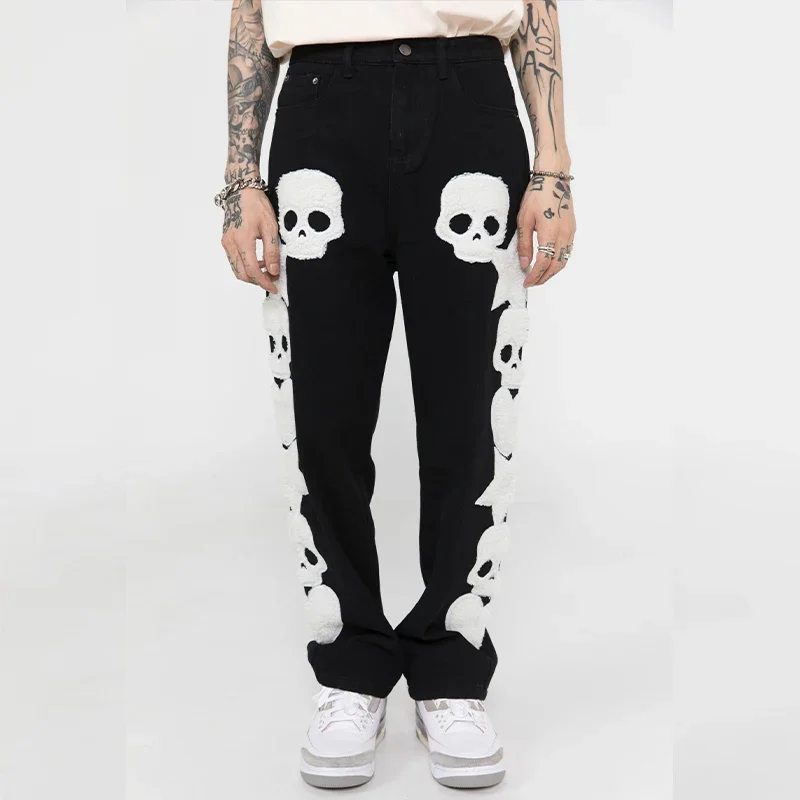

BLACKAIR Skulls Jeans Skeleton Embroidery Jeans for Men Hip Hop High Street Y2k Men’s Denim