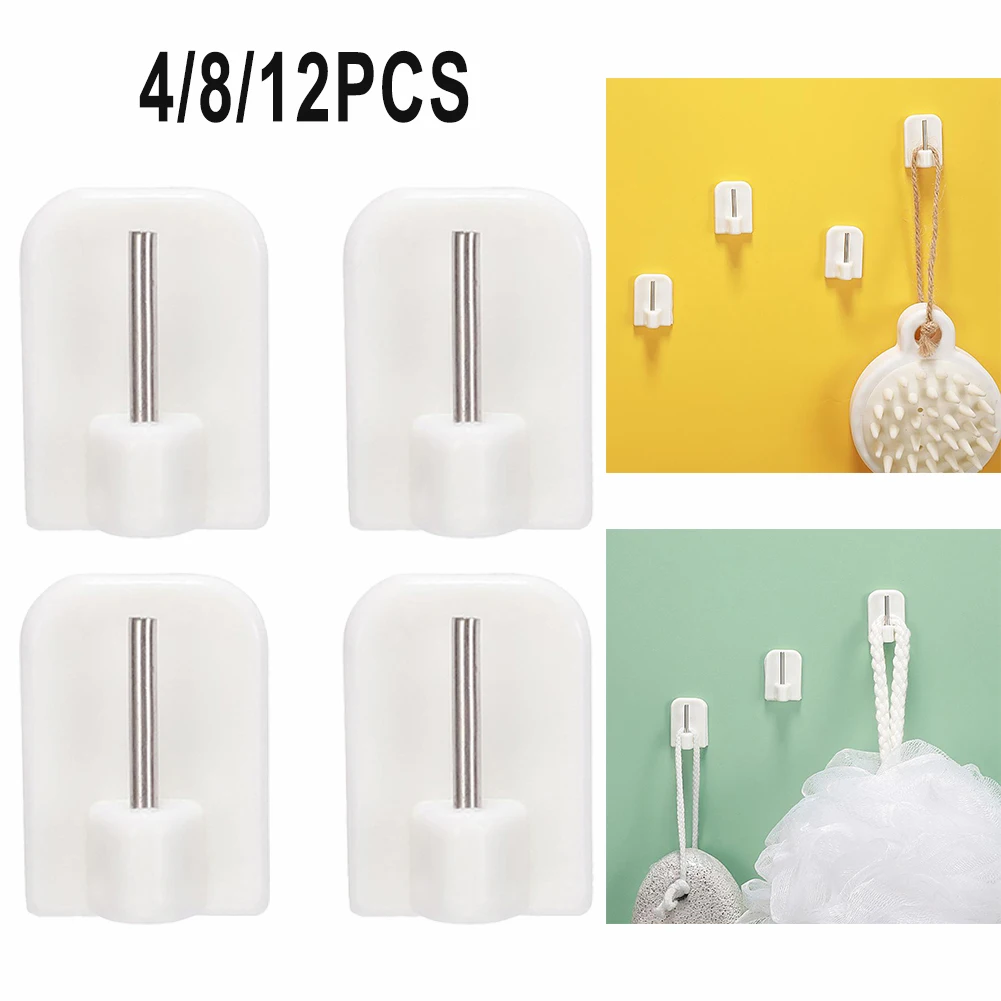 Durable Curtain Hooks Bracket Self-adhesives Stainless Steel+pvc White 4/8/12Pcs Curtain Rod Hook Home Storage