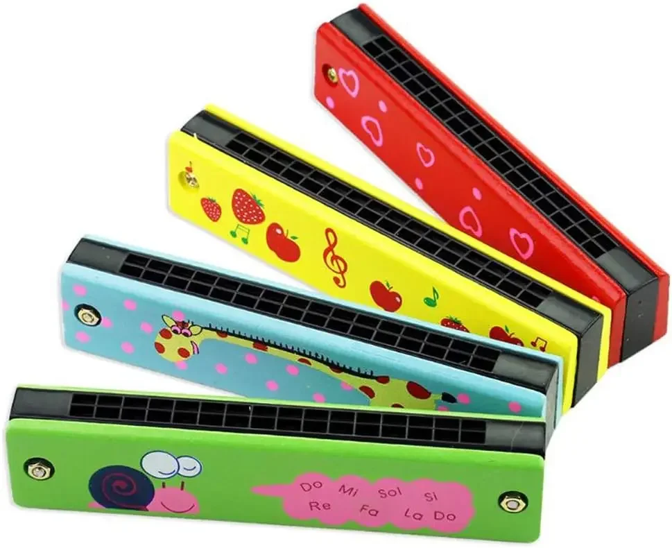 Wooden Harmonica Toy 16 Holes Cartoon Musical Instrument Play Toy Gift Kids Birthday Toddler Party Favor Children Goodie Bag cartoon toy