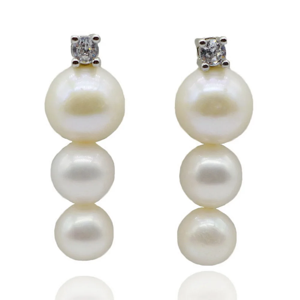 

Pearl Stud Earrings Round Natural Pearl Sterling Silver Stud Earrings Arrangement Ball Pendant Long Ladies Stud Earrings