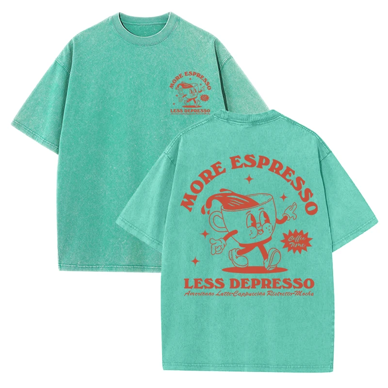 Espresso-Inspired Graphic Women's Tee - Cotton Blend, Washed Style, Breathable & Versatile Top