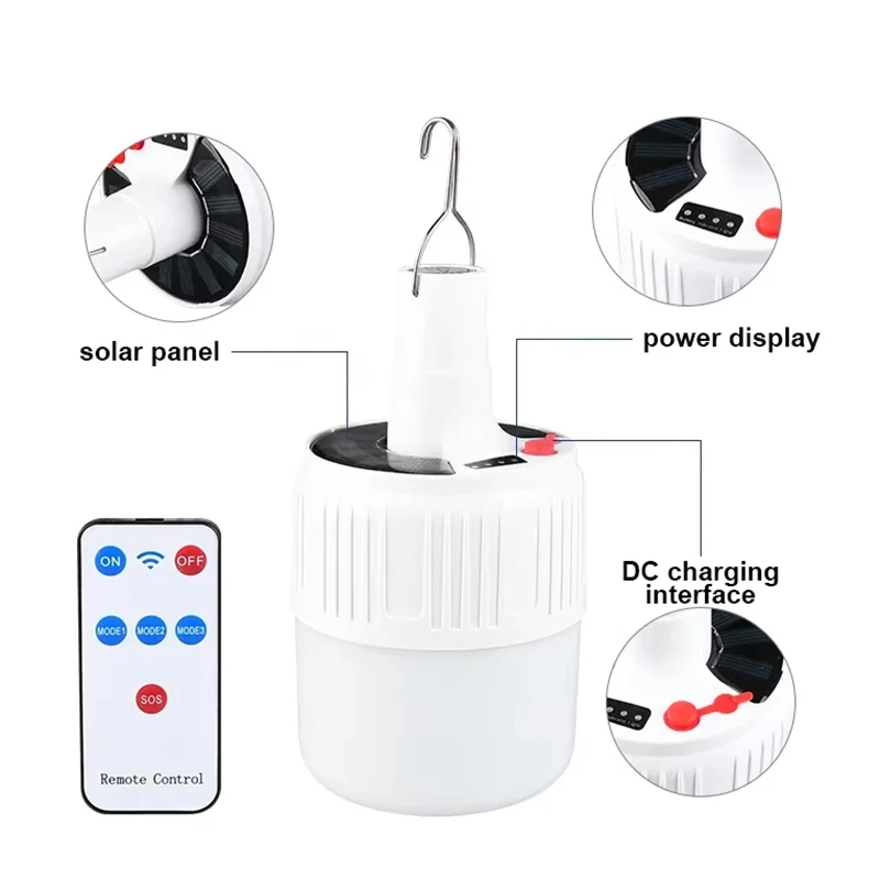 Camping Light Portable Flashlight Portable Lanterns Camping Lamp Camping Lantern 200W LED Solar Light Outdoor Portable Lantern USB Rechargeable Camping Hook Tent Light Waterproof Energy-saving