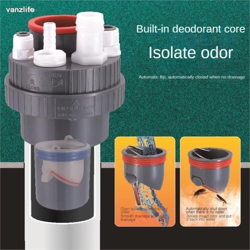 Kitchen Water Drainer Tee Draining Pipe Front Filter Washing Machine Water Purifier Anti-Overflow Pipe Connector