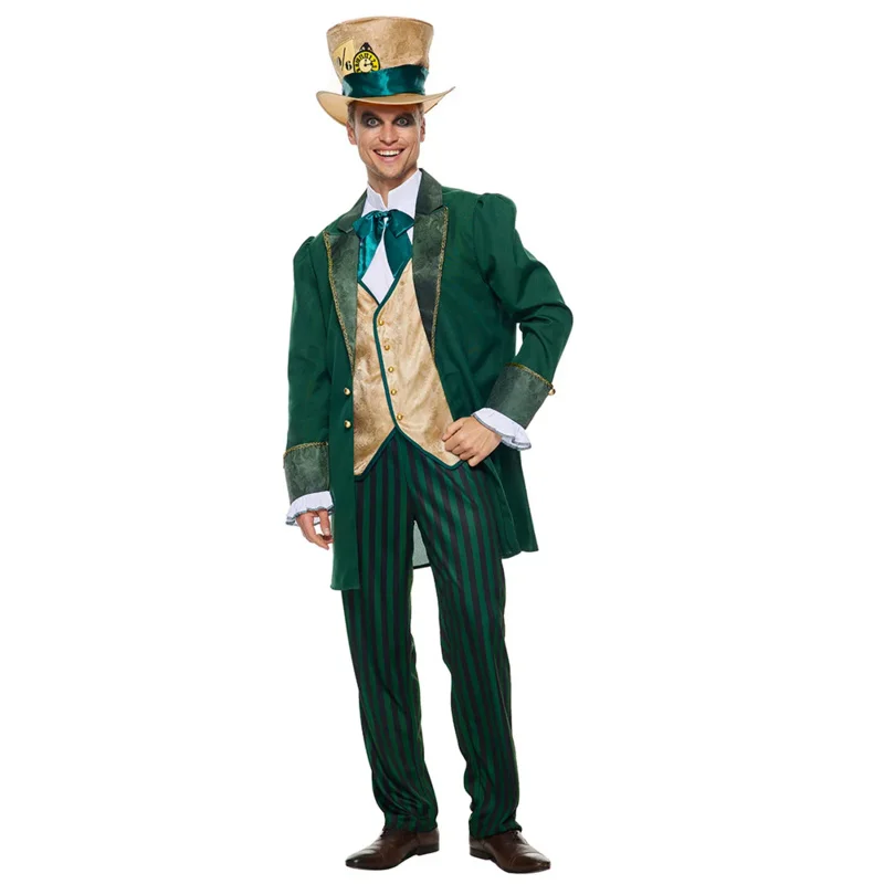 

Eraspooky Alice In Wonderland Costume Men Mad Hatter Costume Adult Outfit For Halloween Carnival Party Fancy Dress New Arrival