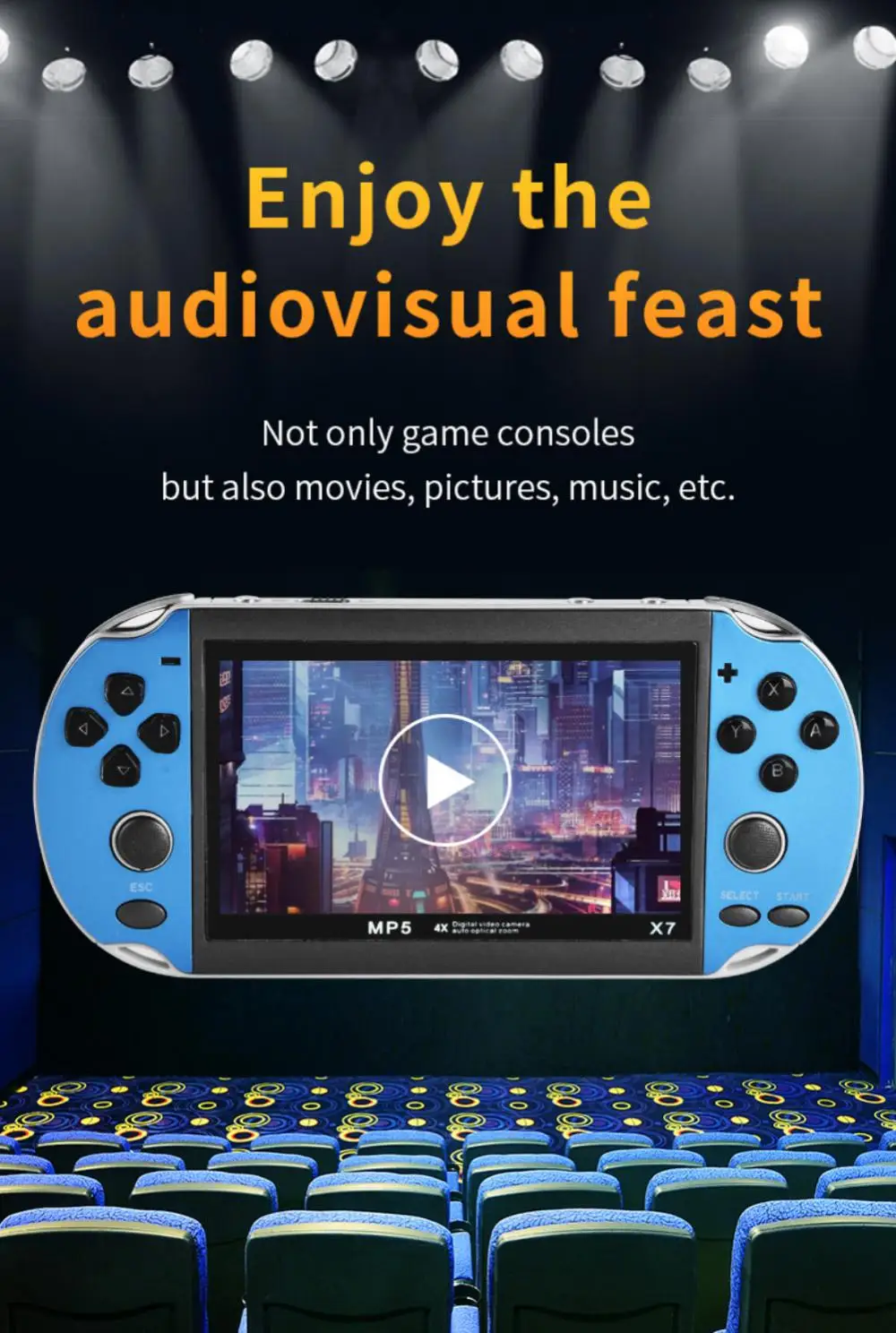 Handheld Game Console 4.3inch Display 128bit Nostalgic 8G Double-rocker Classic Game Retro Mini Handheld MP5 Video Game Console