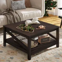 2-Tier Square Coffee Tables with Storage,Coffee Table for Living Room,Center Table Coffee for Home,Wood Living Room 1
