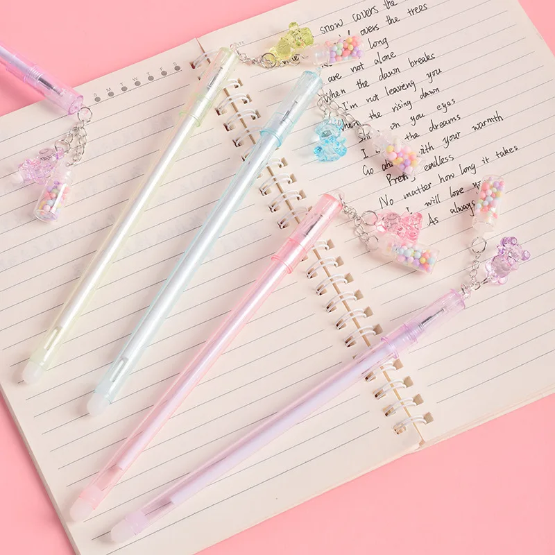 Gel Pens Erasable Neutral Pens Erasable Gel Pens Erasable Pens 1 Piece Lytwtw's Stationery Cute Drifting Bottle Bear Pendant Gel Pen School Office Supplies Creative Sweet Lovely Erasable Pen
