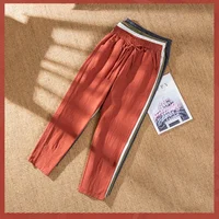 Womens Spring Summer Pants Cotton Linen Solid Elastic waist Candy Colors Harem Trousers Casual Female Pants - Image 6