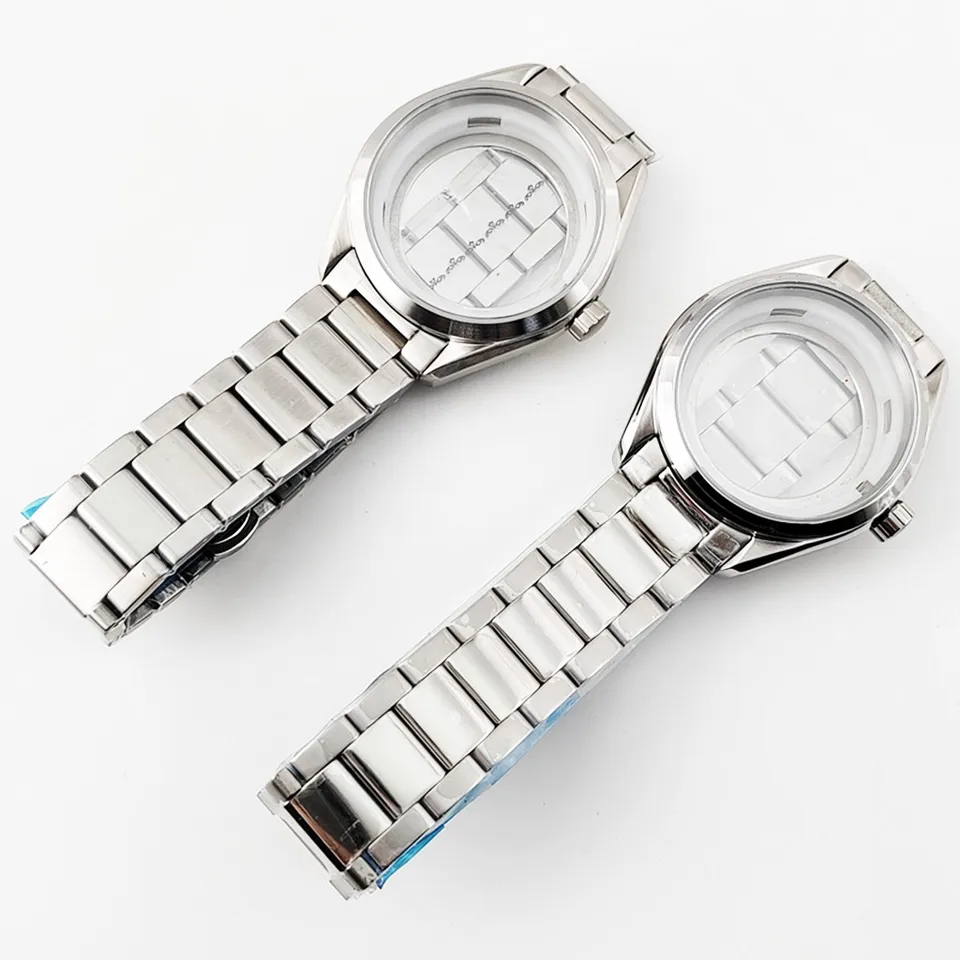 Cassa quadrata dell'orologio in acciaio inox vetro zaffiro per NH35/NH36/4R/7S Movimento Kit cassa orologio, Argento, Minimalista