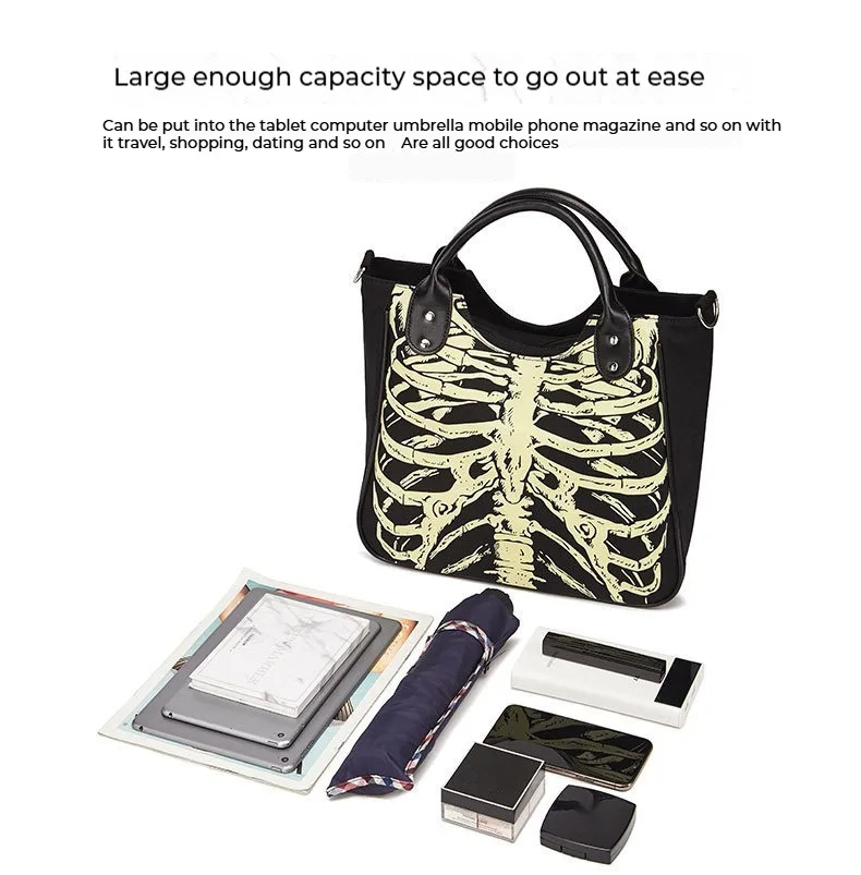 Women's Skull Print Shoulder Bag, Large Capacity Tote Handbag_voghion.com