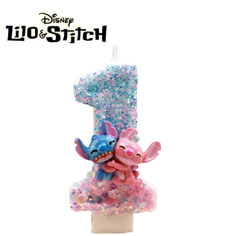 דיסני ורוד וכחול שילוב סטיץ '0-9 נר דיגיטלי מתאים לקישוט עוגת יומולדת, מתאים למסיבות ﻿