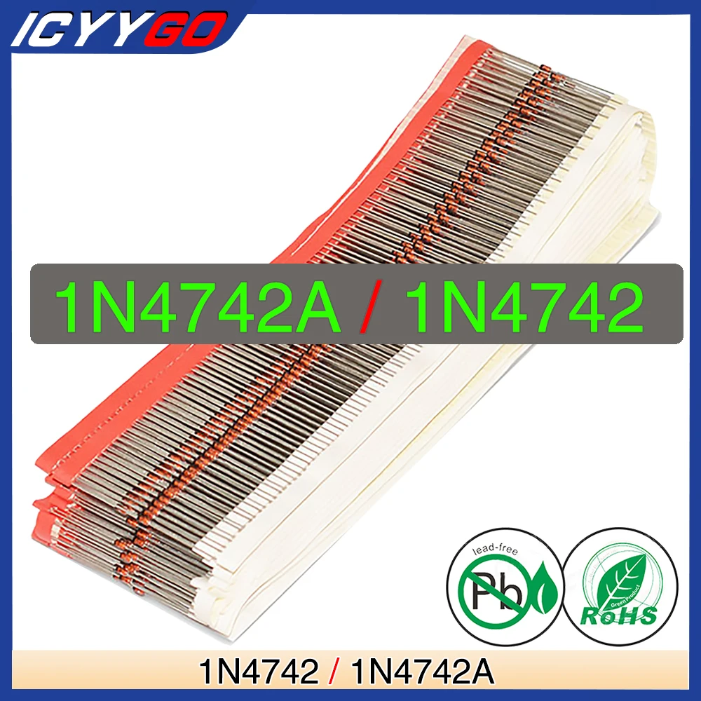100 Pz Nuovo 1N4742A Do-41 1N4742 Diodo Zener Di Potenza 1 W 12 V Do-204Al Assiale 1 Watt 12 Volt In 1N 4742A In4742A Icyygo
