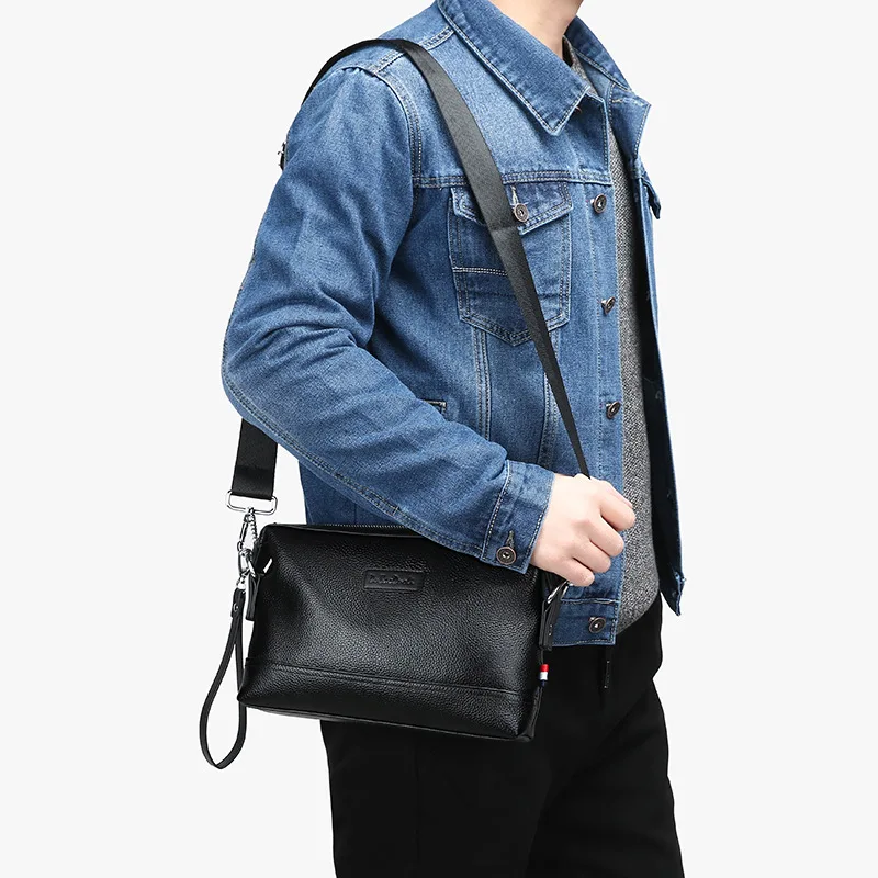 Vintage Genuine Leather Men's Clutch Bag Long Wallet For Men First Layer Leather Purse Retro Card Holder Phone Shoulder Bag