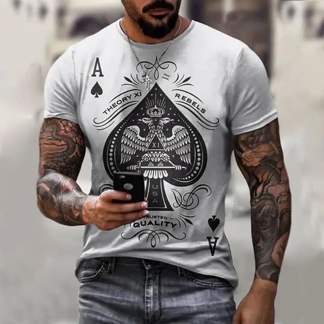 2022 Summer New Fashion Personality 3D Poker Printing T-shirt Men's Round Neck Shirt Casual All-match Short-Sleeved Sportswear 6 s1731
