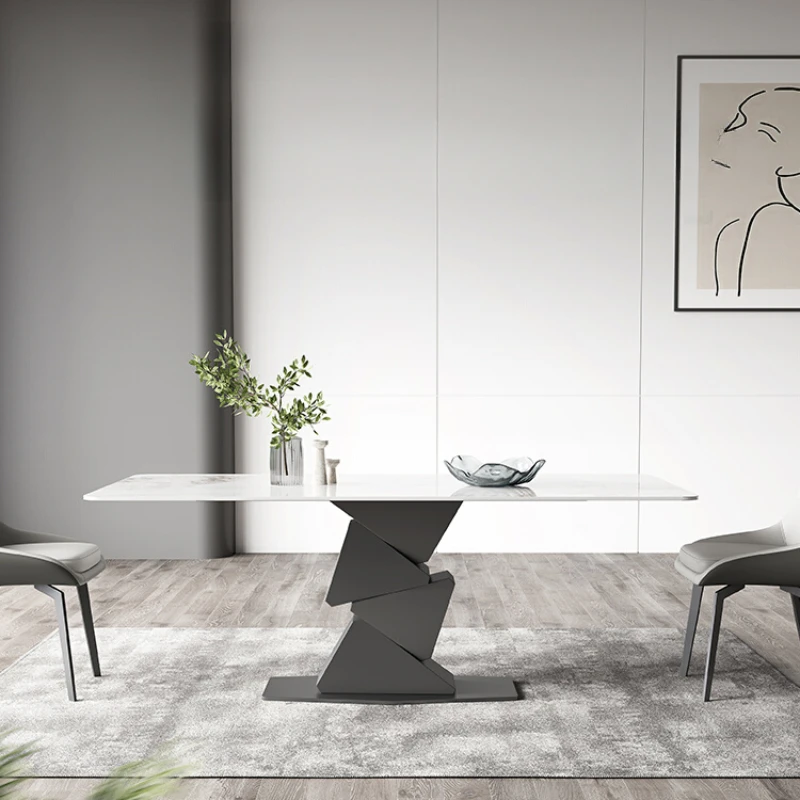 

Italian minimalist rock board dining table, light luxury, high-end designer 2023 new rectangular glossy white face household
