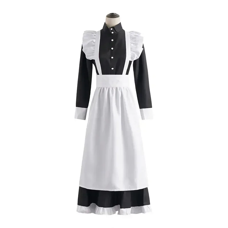 Classic Black White Maid  British Style Pearl Thread Long Coffee Shop Maid Dress Home Holiday  COSPLAY Men's  Women's Clothe