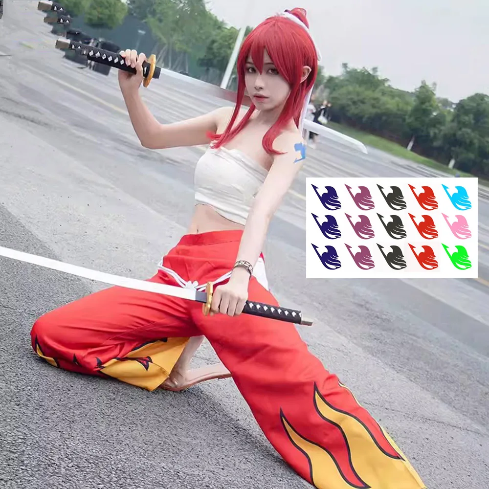 Anime Erza Cosplay Women Japanese Role Erza Scarlet Costume Pants White  Tube Tops Red Cool Set Dark Blue Tail Tattoo Sticker - AliExpress, image size:1000x1000