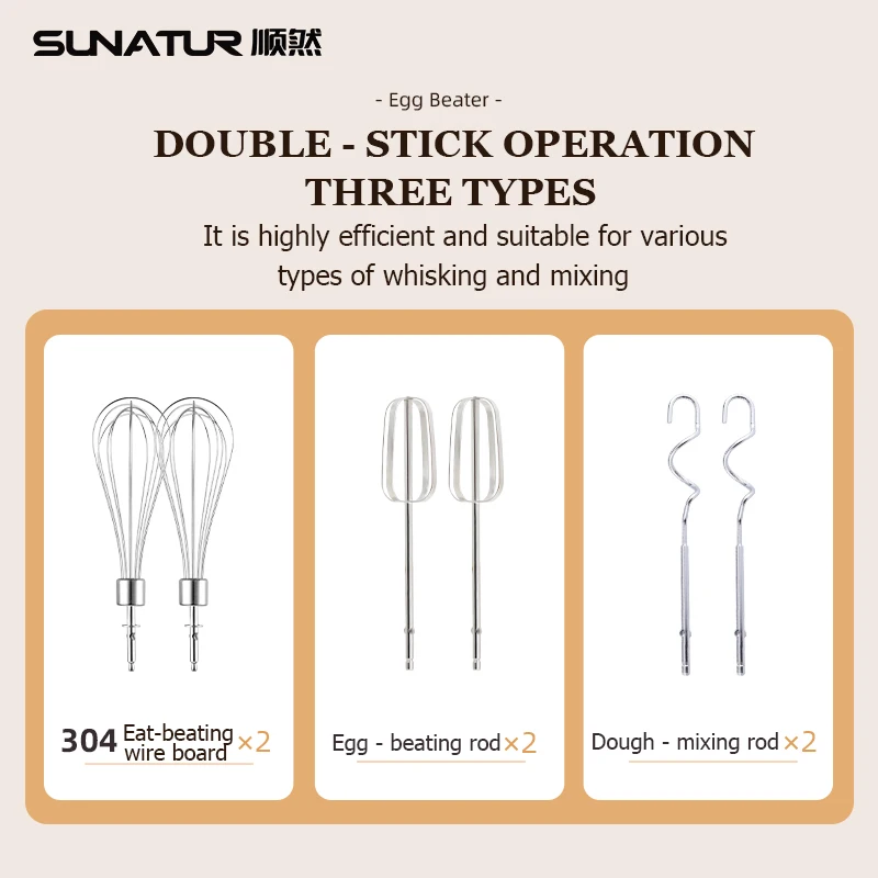 SUNATUR Hand Mixer 110-240V Blender 300W Electric Food Processor 3 in 1 Mixer Kitchen Appliances Machine Mixer for Baking 5