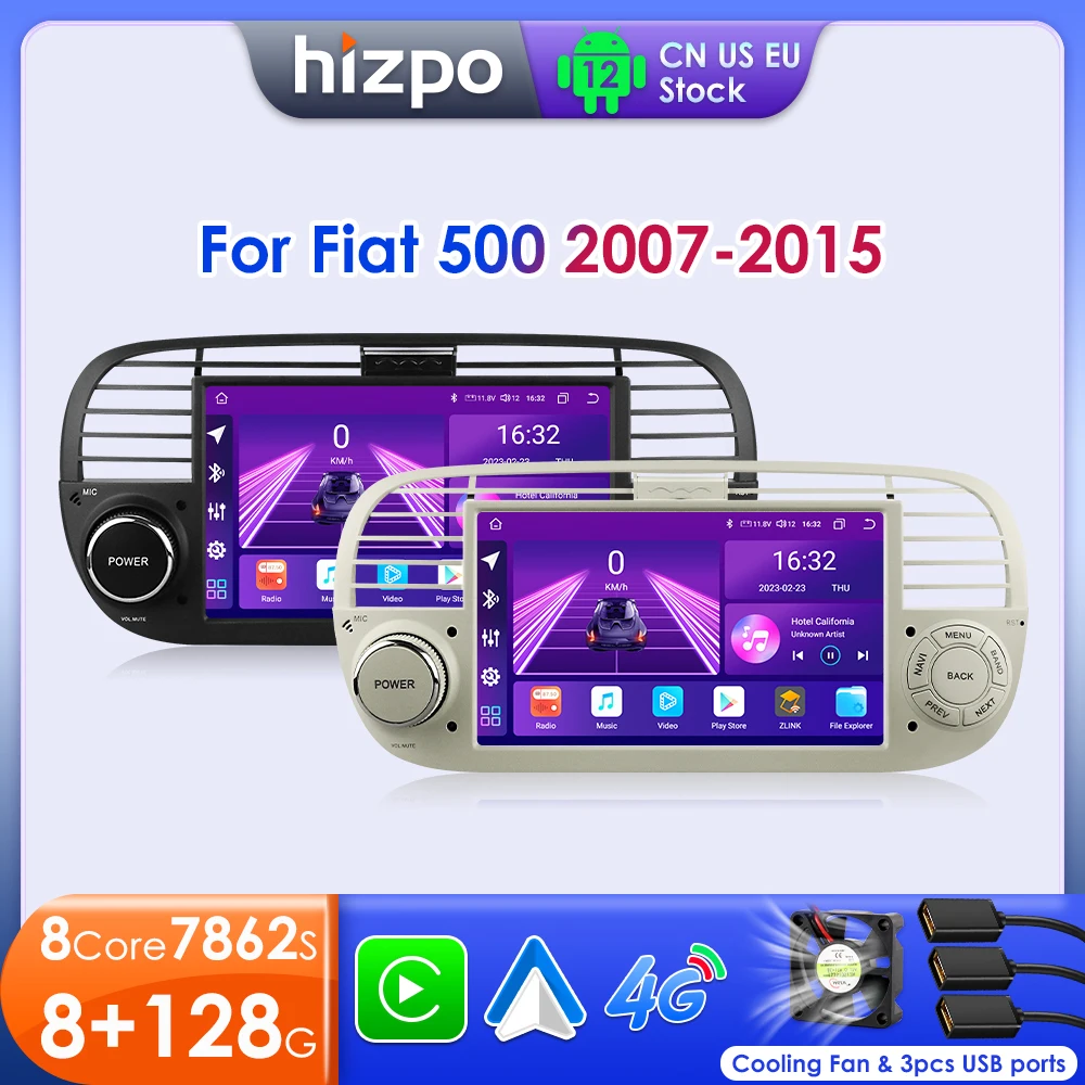 Hizpo 7 "Android 12 Autoradio Per Fiat 500 2007-2015 Lettore Multimediale Navigazione Gps Supporto Autoradio Carplay Bt Dab Obd2 Tpms