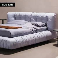 Lit en tissu nuage minimaliste moderne, chambre principale, lit double, villa, grand sol plat, lit king en velours mat 5