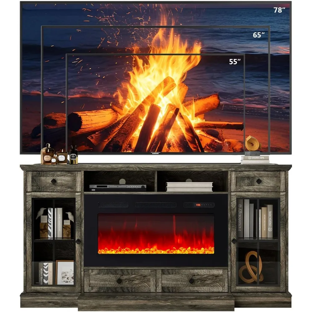 Fireplace TV Stand for 80 Inch TV, Entertainment Center with 36" Electric Fireplace, Media Console Cabinet for Living Room 5