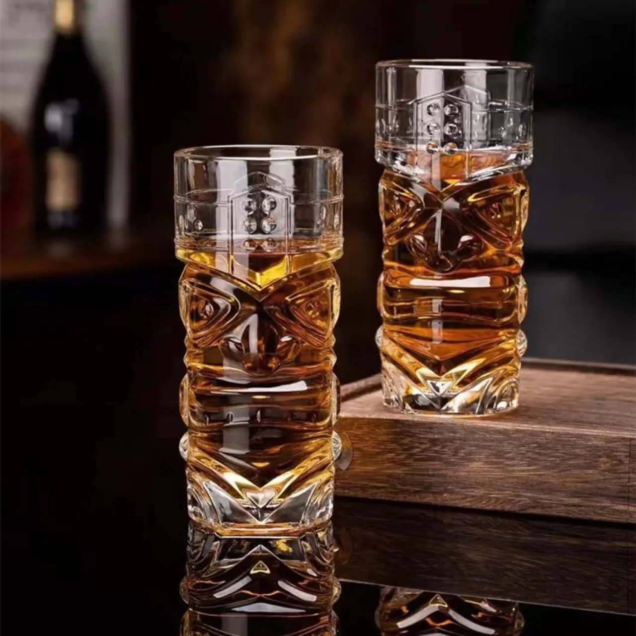 1PC Crystal Glass Large Bar Tiki Cup Tiki Cup Hawaii Cocktail Cup Ghost Face Cup High Beauty Creation Water Cup