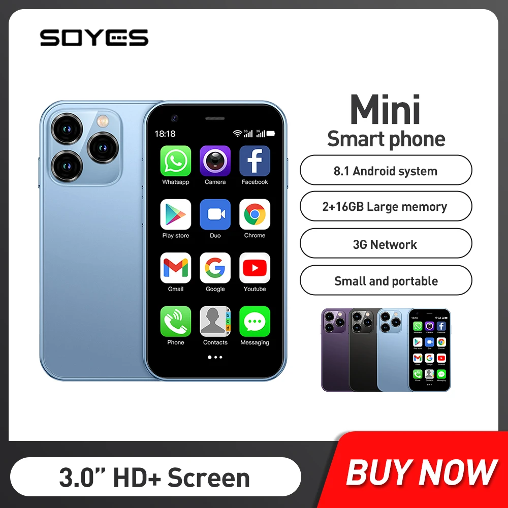 soyes-xs15-ultra-thin-30inch-small-phone-2gb-16gb-android-81-dual-sim-standby-3g-mini-smartphone-1000mah-wifi-gps-mobile-phone