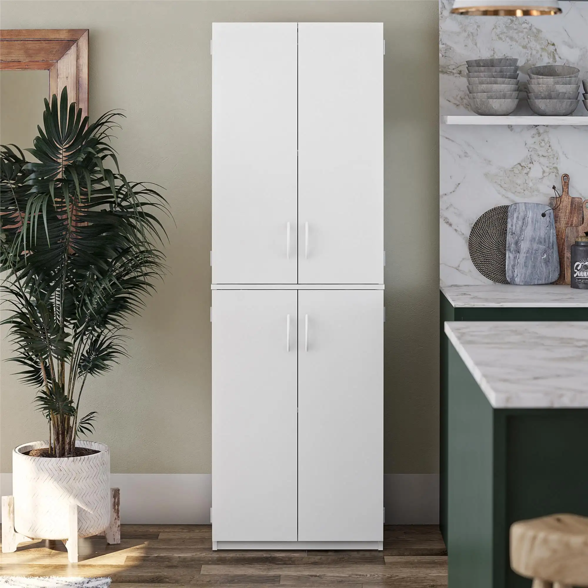 

72" 4 Door Storage Cabinet, White Wardrobe Cabinet Clothes Storage