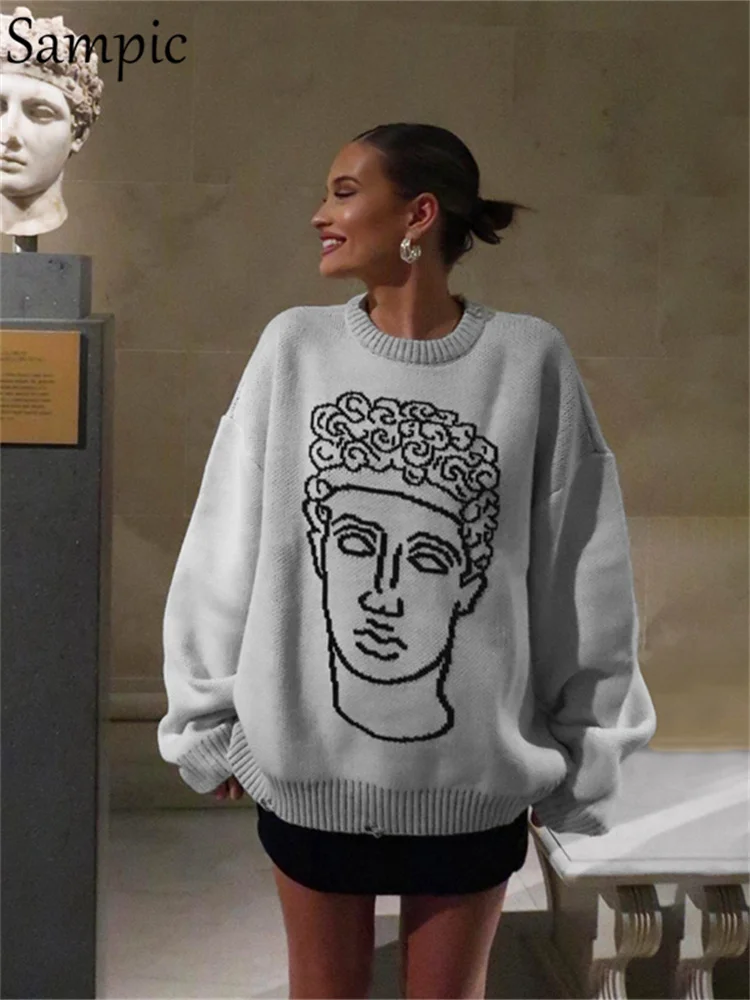 

Женский вязаный свитер с круглым вырезом и длинным рукавом