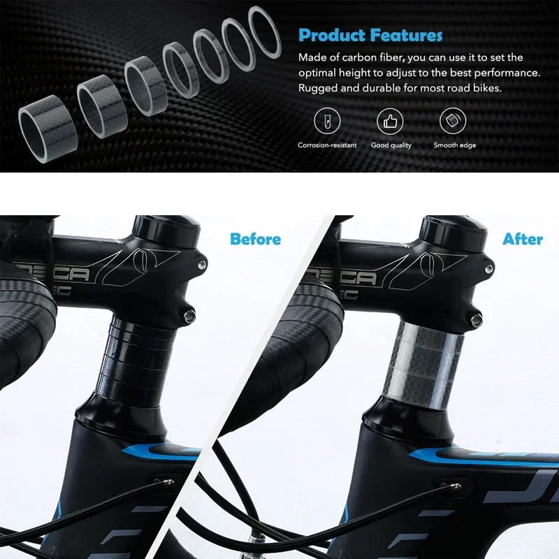 Adjustment Road Bike Carbon Fiber Headset Washer Stem Spacer Bicycle 20 15 10 5 3 2 1 mm 7 Size for 28.6mm Front Fork Steerer