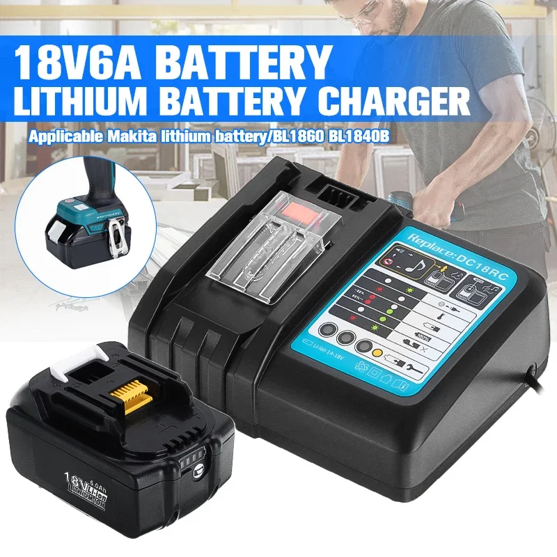 Suitable Lithium Ion for Makita 18v Battery 6Ah BL1840 BL1850 BL1830 BL1860B LXT400 With Charger BL1860 Rechargeable Battery