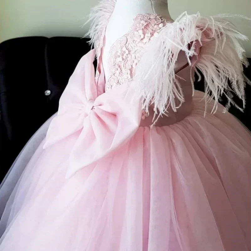 

Розовые Платья с цветочным принтом для девочек, пышные бальные платья с бусинами и аппликацией для свадьбы, вечеринки, первого причастия