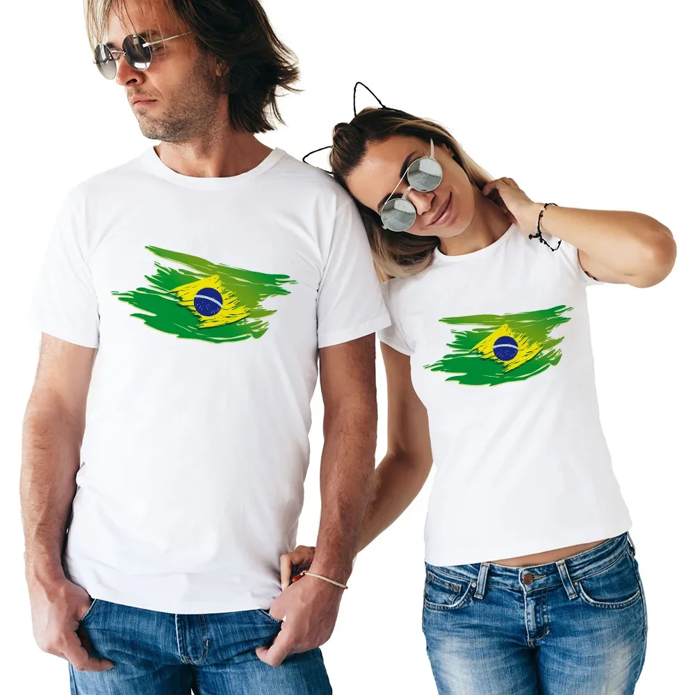 

Couple T-Shirt Shirt Lovers Tshirt graphic tee Brazil Flag Printing Sleeve T Shirts for Love Brazil Flag Valentine's Day Gift