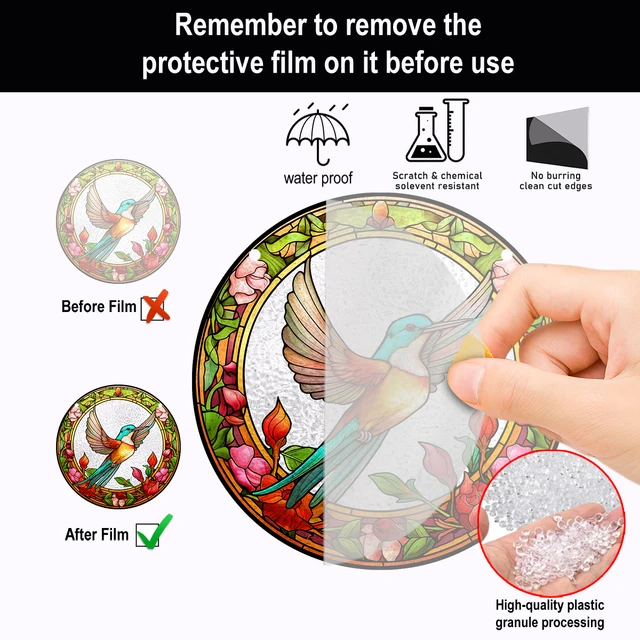 Acrylic Pattern Hummingbird Stained Window Hangings Colorful Flower Suncatchers for Windows, Birds Window Hangings with Chain 5