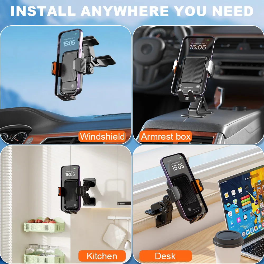 Versatile 360° Rotating Car Phone Holder with Strong Suction for Dashboard & Windshield