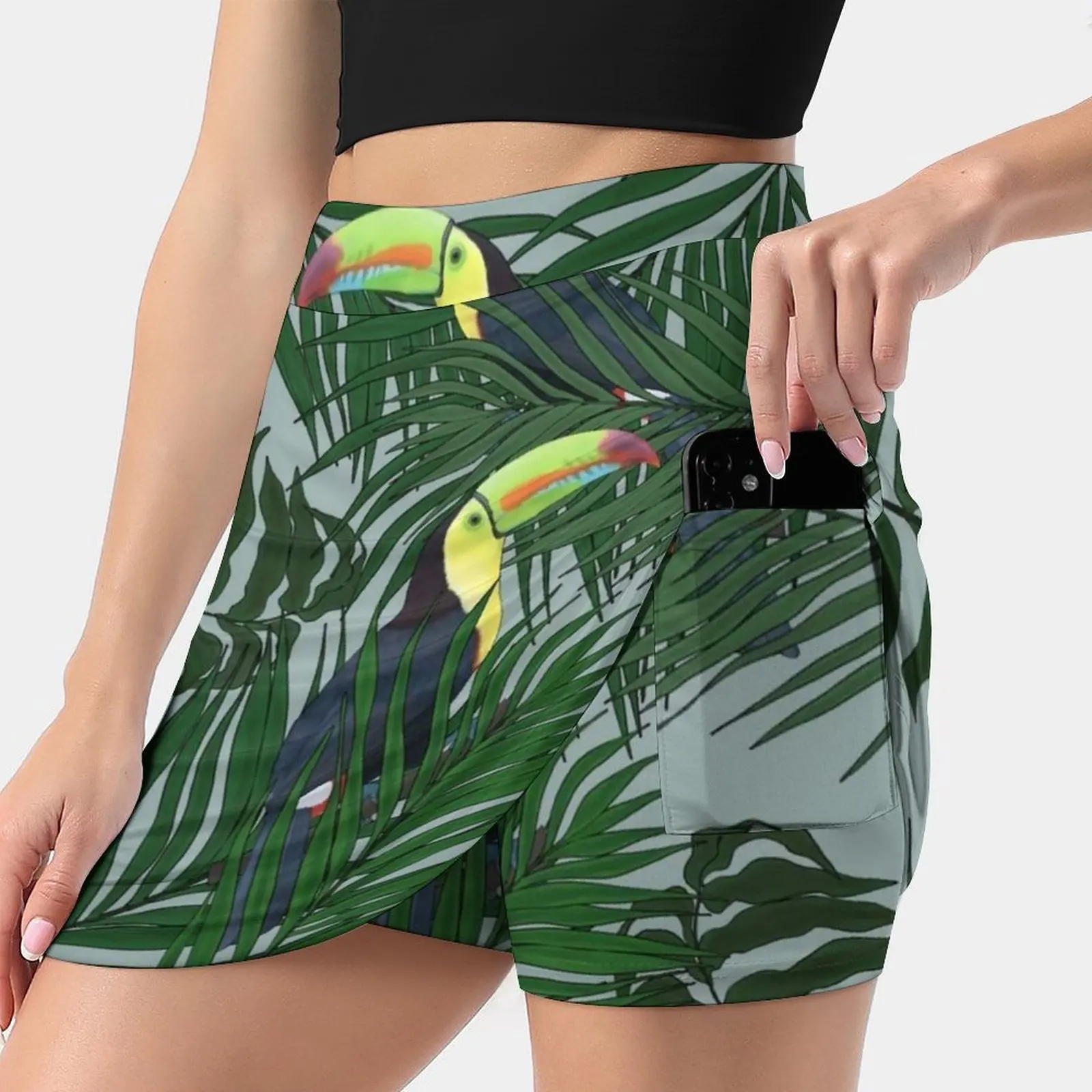 

Toucans And Palm Leaves Women's skirt With Hide Pocket Tennis Skirt Golf Skirts Badminton Skirts Running skirts Toucan Tucan