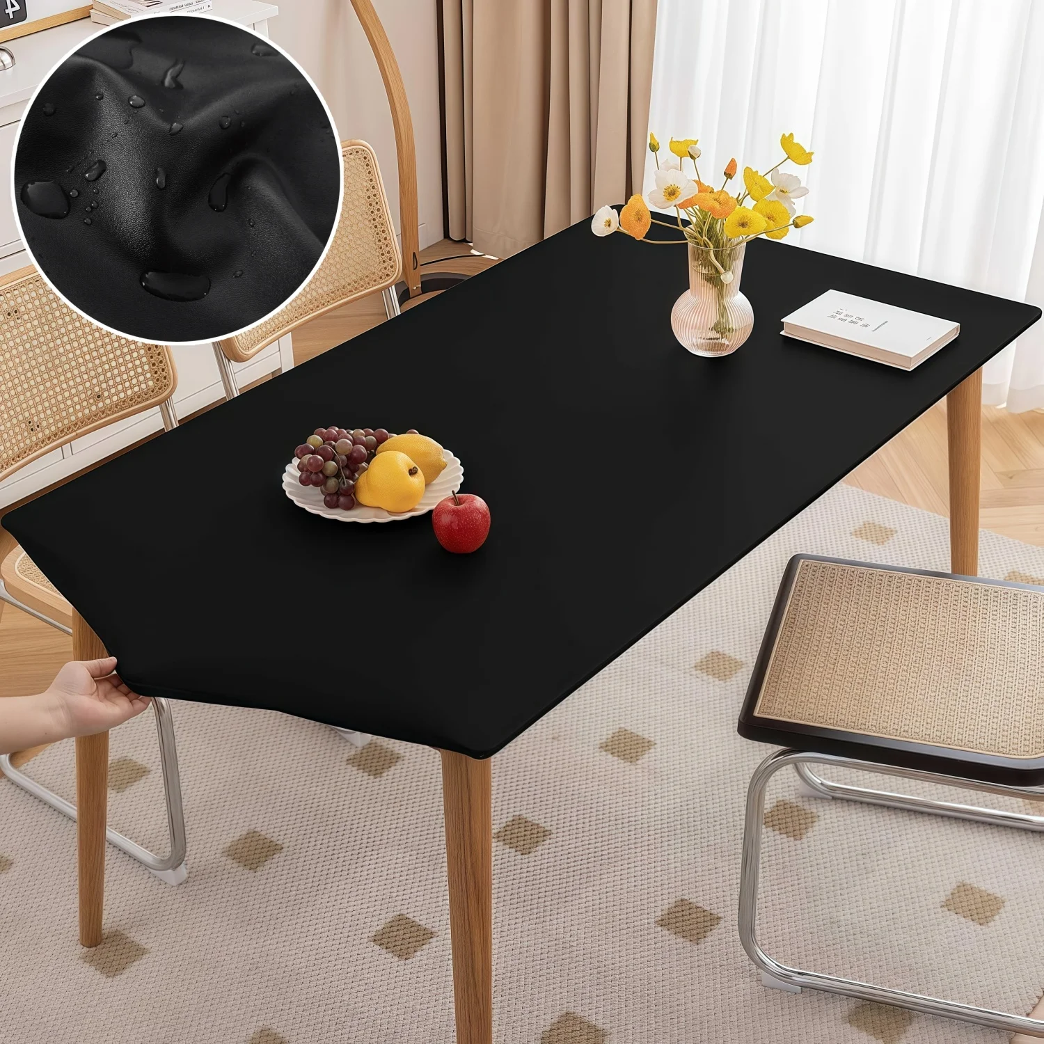 Waterproof Elastic PU Leather Fitted Tablecloth - Wipe-Clean Square/Rectangle Cover