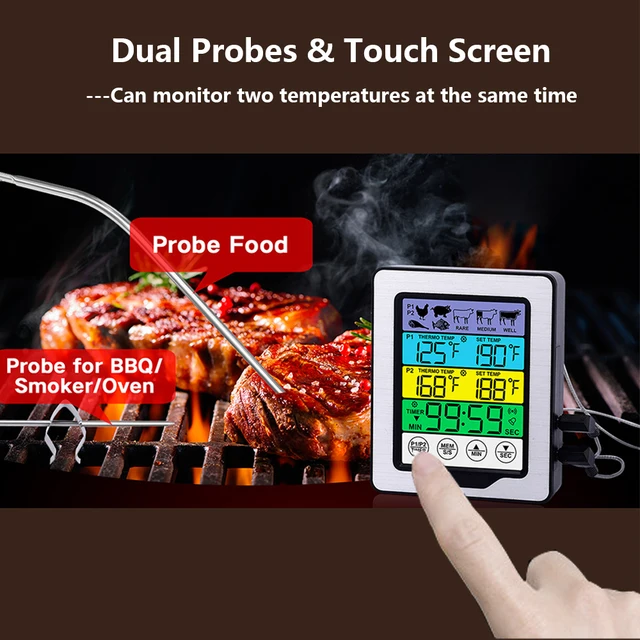 Yomi Touch Képernyő Háttérvilágítás Kettős Szonda Digitális Konyha Főz ​​Étel Bbq Húshőmérő Riasztási Funkcióval - Image 4