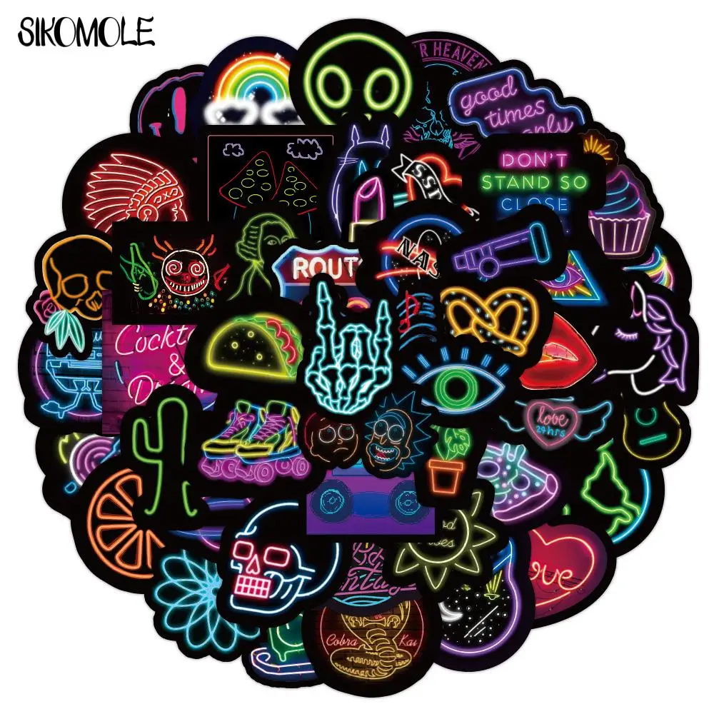 10/30/50PCS Cartoon Neon Light Graffiti Stickers Cute DIY Toys Laptop