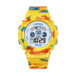 Digital Waterproof Camouflage Sports Watch for Children with Luminous LED Alarm (Yellow)