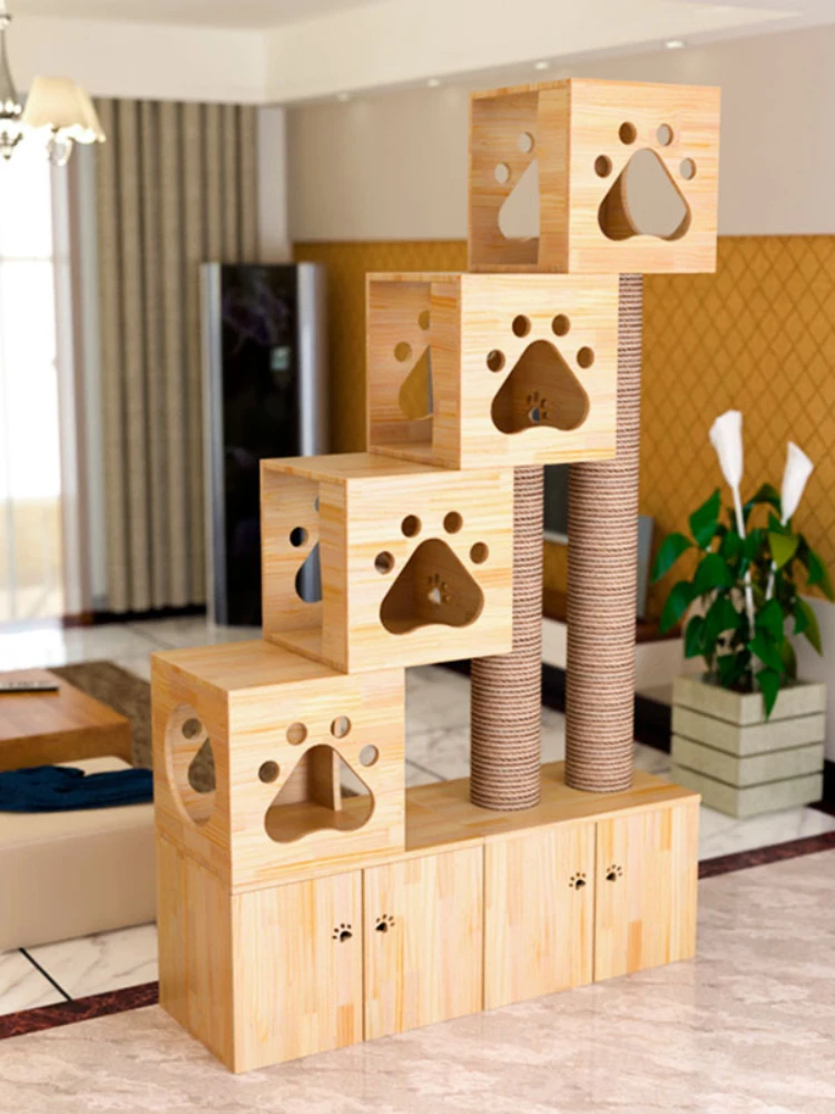 

Cat Climbing Frame BBK Cat Nest Jumping Platform Solid Wood Furniture Locker Natural Hemp Rope Cat Rack