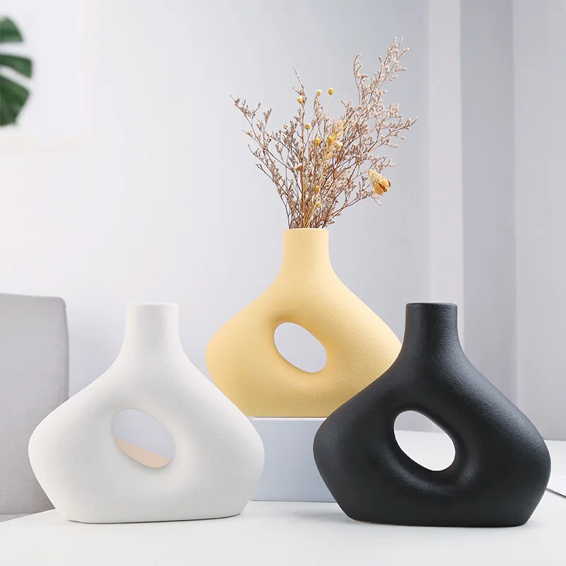 

Nordic Style Ceramic Vase Frosted Flower Container Modern Art Living Room Home Decoration Office Interior Decor Accessories