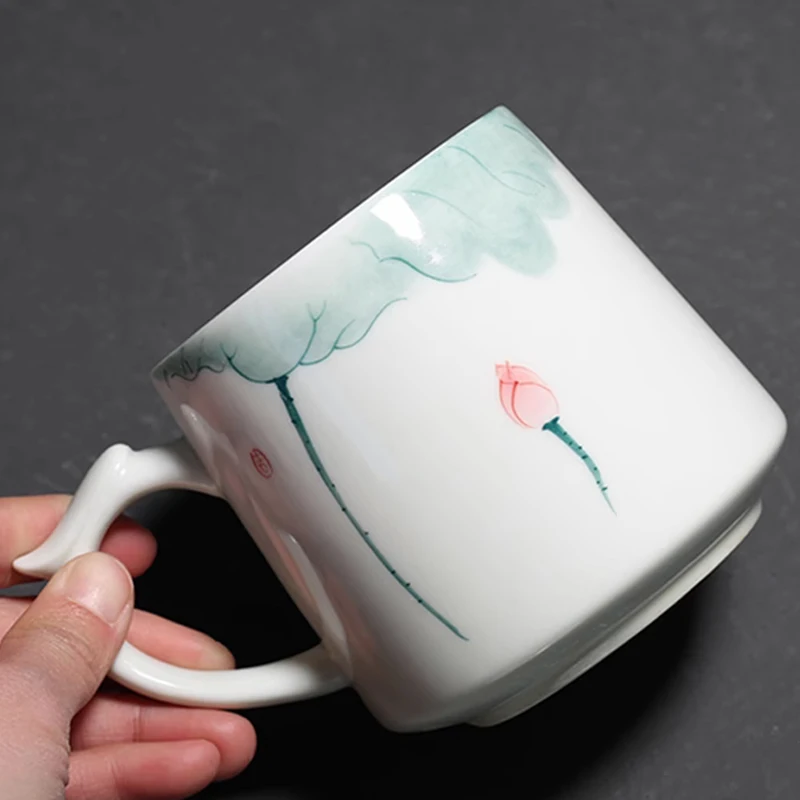 Chinese Style Ceramic Mugs, Home Personal Office Creative Teacup With Cover, Filtered Tea Water Separation, Tea Cups, 375ml, 1Pc