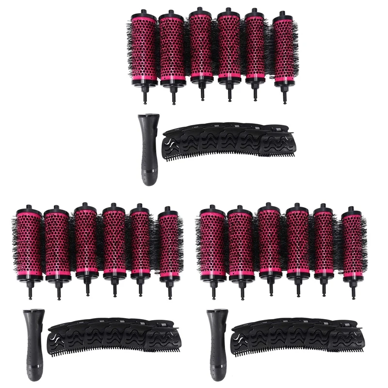 18pcs 3 Sizes Detachable Handle Hair Roller Brush With Positioning