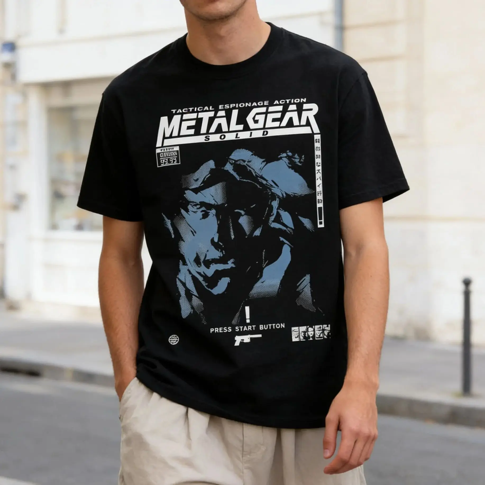 تي شيرت MGS1 Solid Snake Game من Metal Gear مصنوع من القطن، تي شيرت مضحك بأكمام قصيرة، تي شيرت كلاسيكي للرجال والنساء، تي شيرت للآباء والأطفال والبالغين والأطفال 1