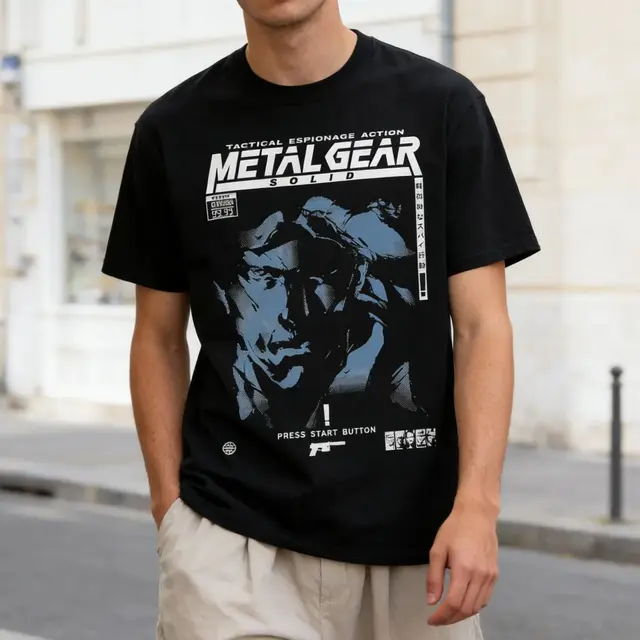 تي شيرت MGS1 Solid Snake Game من Metal Gear مصنوع من القطن، تي شيرت مضحك بأكمام قصيرة، تي شيرت كلاسيكي للرجال والنساء، تي شيرت للآباء والأطفال والبالغين والأطفال 1