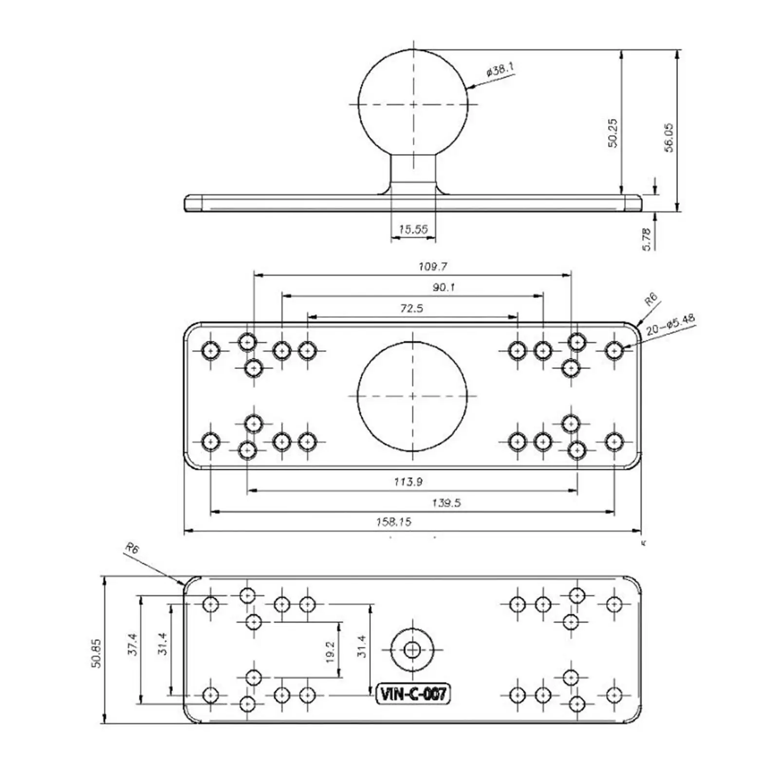 Marine Electronic Plate with 38.1mm/1.50inch Ball Universal Boat Adjustable