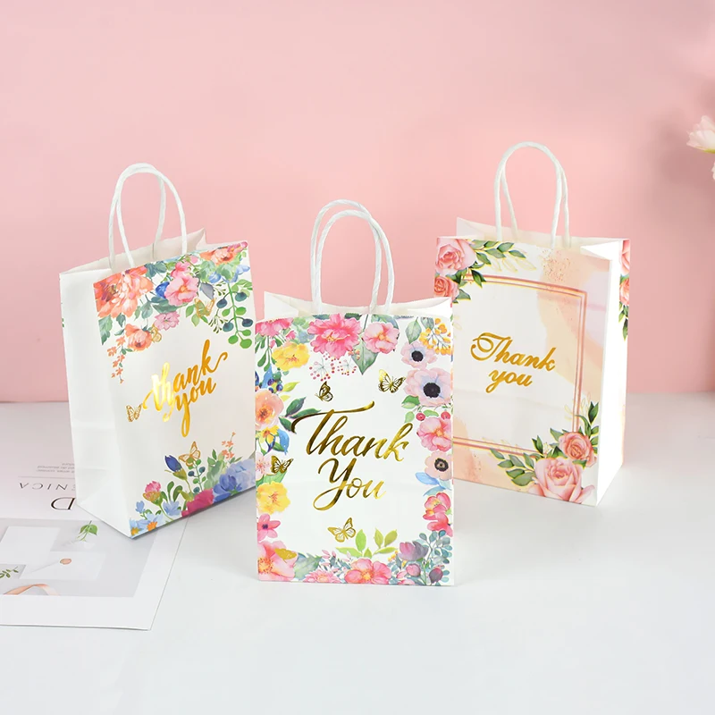 5Pcs Blumen Danke Geschenk Taschen Hochzeit Geschenk Für Gäste Papier Snack Cookie Süßigkeiten Verpackung Tasche Hochzeit Party Dekoration – Detail 9