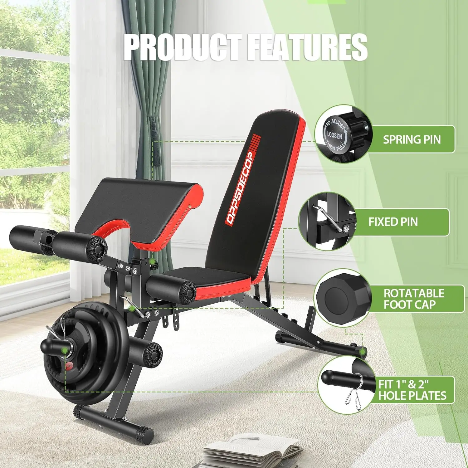 Adjustable Weight Bench, Workout Bench Press with Leg Extension & Preacher Curl Pad, Flat/Incline/Decline Sit-Up Bench